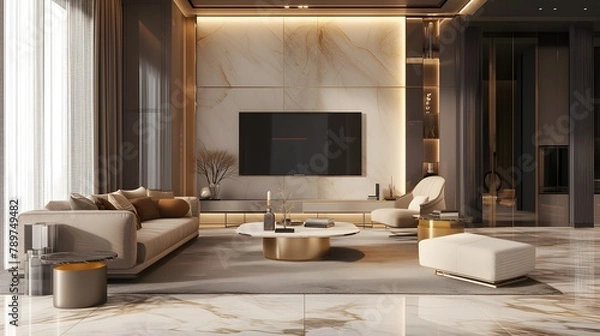 Fototapeta mock up of modern luxury living room, realistic, 3D render