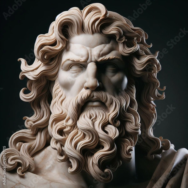 Fototapeta Illustration of a Renaissance statue of Zeus, king of the gods. god of sky and thunder. Zeus the king of the Greek gods ready to hurl lightning bolts down upon the earth and mankind.	
