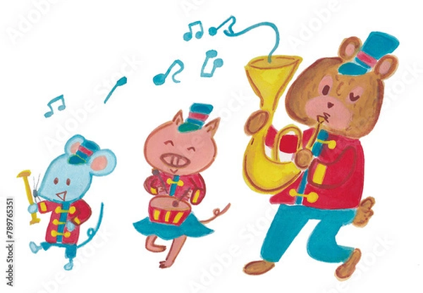 Fototapeta 動物たちのマーチングバンドのイラスト
