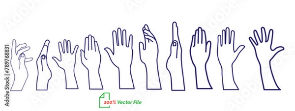 Fototapeta Hand different style vector line art. hands icon minimalist illustration design template. hands line art vector illustration. Best outline design. hand-drawn cartoon fridges Vector illustration.