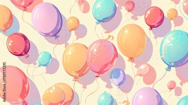 Fototapeta A dreamy backdrop of pastel hued balloons creates a pattern