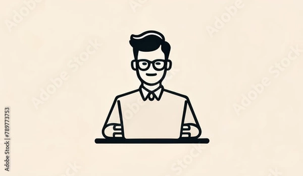 Fototapeta a illustration businessman with laptop, person with laptop, person working on laptop, person working on computer, ai, vector design person with laptop