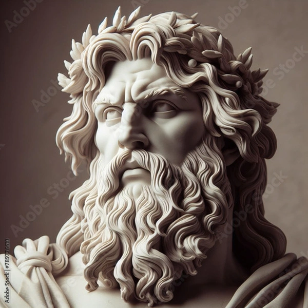 Fototapeta 3D illustration of a Renaissance marble statue of Zeus, king of the gods, who was also the god of the sky and thunder, one of the Twelve Olympus in ancient Greek mythology. Statue of greek god.