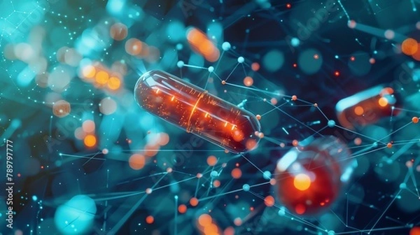 Fototapeta The intersection of pharmacology and digital technology, molecular models and drug development data