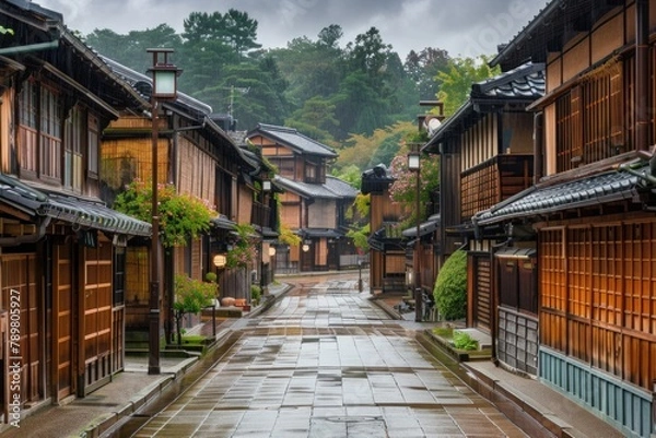 Fototapeta The historic streets of Kanazawa's Higashi Chaya district, where beautifully preserved tea houses transport visitors back in time to the Edo period.