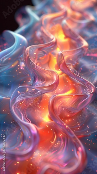 Obraz 寒色のアクリルとマーブルが融合したホログラフィックの抽象的な3Dレンダリング < Generative AI >