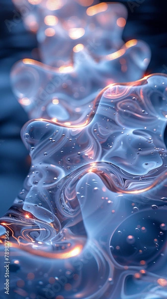 Obraz 寒色のアクリルとマーブルが融合したホログラフィックの抽象的な3Dレンダリング < Generative AI >