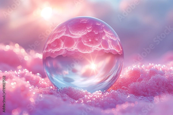 Obraz パステルカラーの背景に透明の球体の3Dレンダリング空間の背景 < Generative AI >