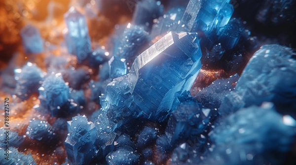 Obraz 群青色のクリスタルとすりガラスが融合したホログラフィックの抽象的な3Dレンダリング < Generative AI >