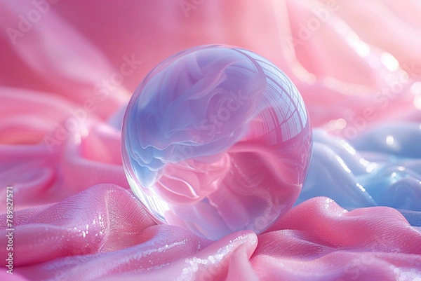 Obraz パステルカラーの背景に透明の球体の3Dレンダリング空間の背景 < Generative AI >