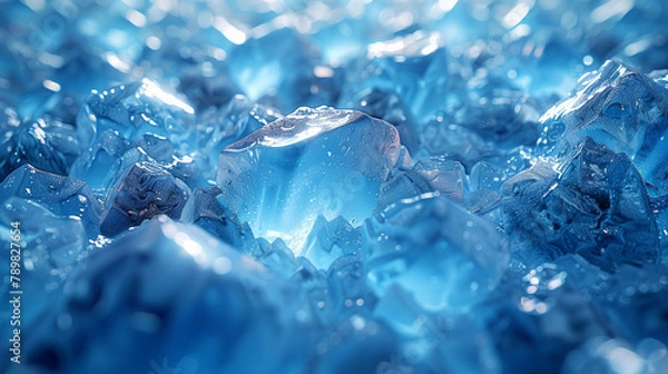 Obraz 群青色のクリスタルとすりガラスが融合したホログラフィックの抽象的な3Dレンダリング < Generative AI >