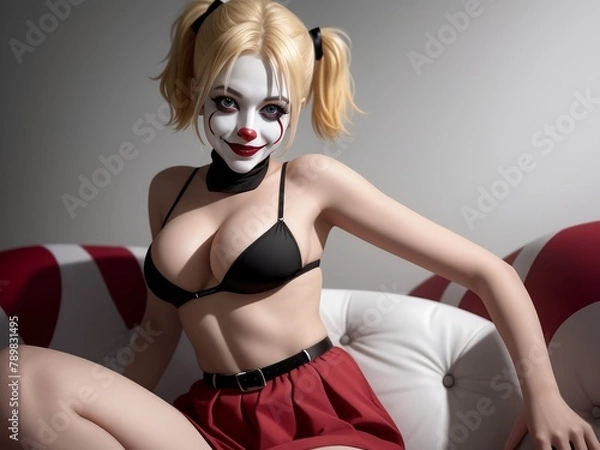 Fototapeta モデル座りをする女殺人ピエロ、generative ai