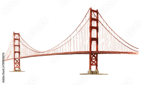 Fototapeta Golden Gate Bridge png watercolor illustration, San Francisco's architecture, transparent background