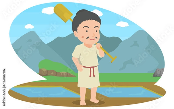 Obraz 農具を持つ弥生時代の男性