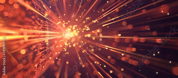 Fototapeta Digital technology background with explosion zoom ray, big data future technology concept illustration