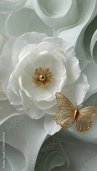 Obraz Gardenia Peony and butterfly close-up Art Deco