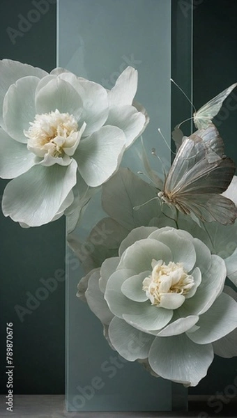 Obraz Gardenia Peony and butterfly close-up Art Deco