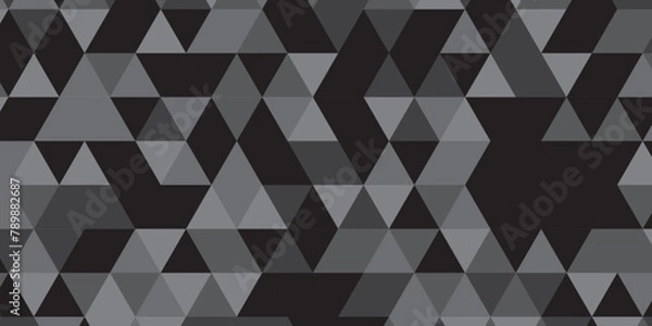 Fototapeta Abstract geometric black and gray background seamless mosaic and low polygon triangle texture wallpaper. Triangle shape retro wall grid pattern geometric ornament tile vector square element.