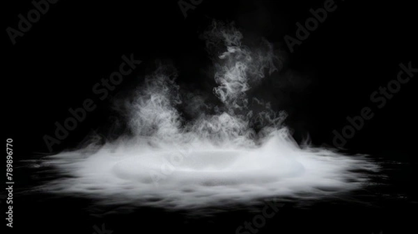 Obraz Smoke black ground fog cloud floor mist background steam dust dark white horror overlay. Ground smoke haze night black water atmosphere 3d magic spooky smog texture isolated transparent effect circle