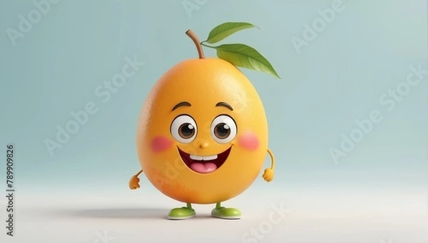 Fototapeta Whimsical Citrus Friend: A cheerful animated orange fruit, showcasing endearing features with a wide grin and delightful blush, radiating pure joy and charm. 