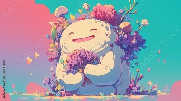 Fototapeta A charming illustration featuring a smiling caricature of a spleen character