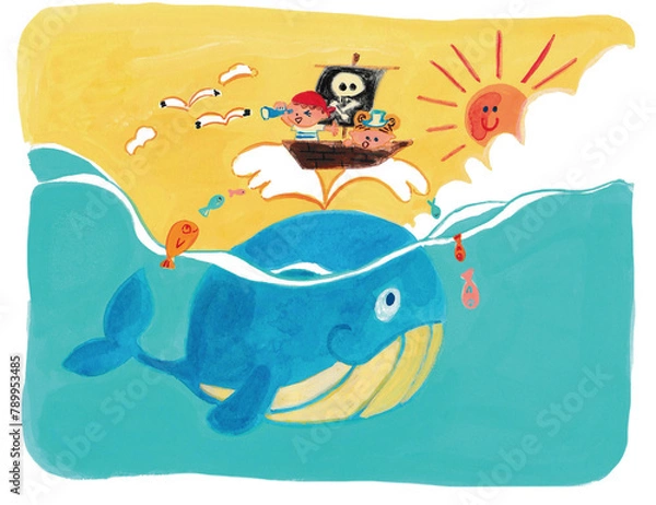 Fototapeta 海を冒険する子供たちのイラスト