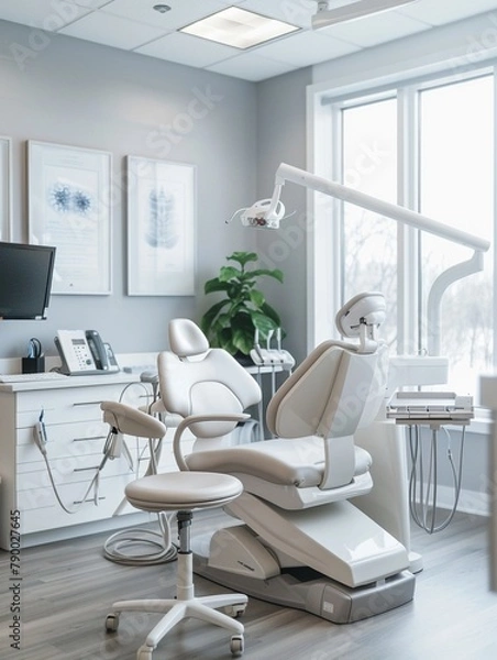 Fototapeta Stock photo of a clean, minimal doctors office with modern furnishings, embodying calm and professionalism