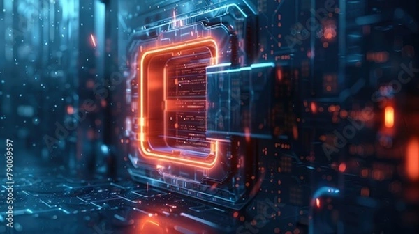 Fototapeta A glowing, digital lock opening to reveal client insights and data. Generative AI.
