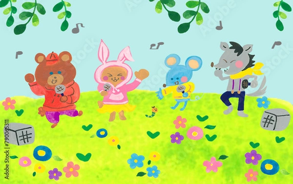 Obraz ラップバトルをしている動物たちのイラスト