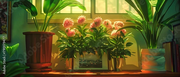 Fototapeta Vibrant Floral Display, Bright Blooms and Lush Greenery, Close-Up of Colorful Garden Flowers in Full Splendor