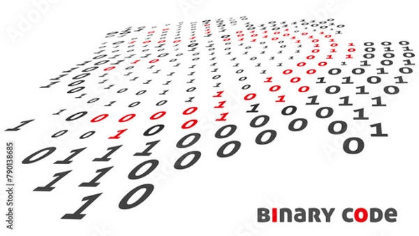Obraz Perspective binary code object by red and black ones and zeros