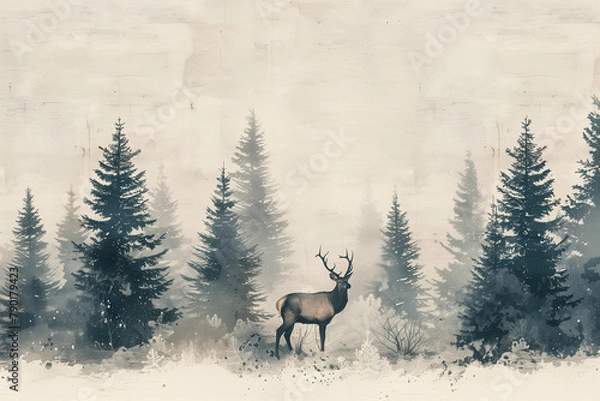 Obraz deer in winter forest