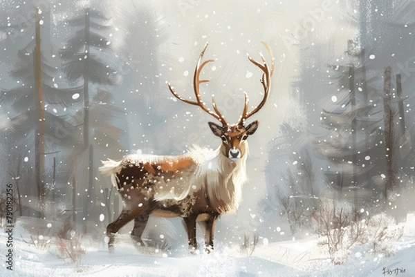 Obraz deer in winter forest