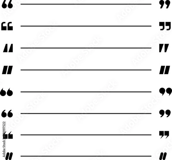 Fototapeta Quote box frame icon set. Quote symbol and mark quote. Quote frames. Comment, text box. Speech bubbles with quotation marks. Blank text message box for quotes. Blog post template. Vector illustration.