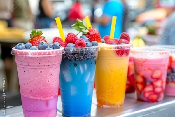 Obraz Colorful Fruit Smoothies with Fresh Berries