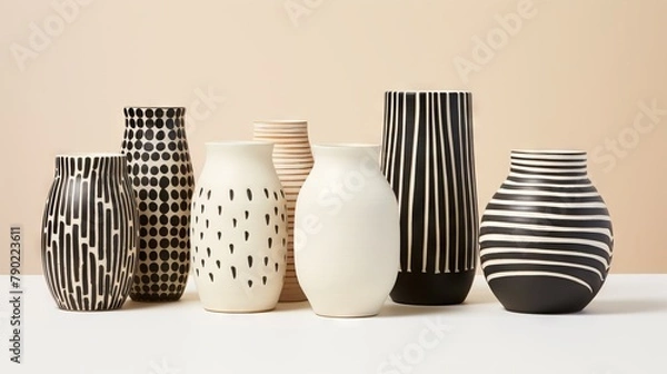 Fototapeta Set of  seven modern ceramic vase with two tone background