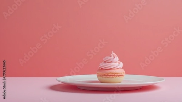 Fototapeta Fluffy Doughnut with Pink Creamy Frosting in a Plate