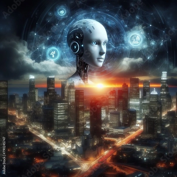 Fototapeta The future with AI, depicted in a dark theme