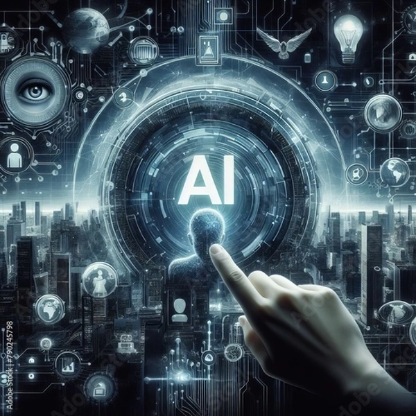 Fototapeta The future with AI, depicted in a dark theme