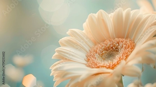 Fototapeta Exquisite Gerbera Blossom: Captivating Macro Image of Delicate Creamy Petals in Soft Focus.