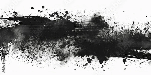 Obraz Black ink stencils. Paintbrush, splash, spray, ink splatter and paint marks. Artistic graphic box, black blots, grunge brush strokes and grunge frames for text.