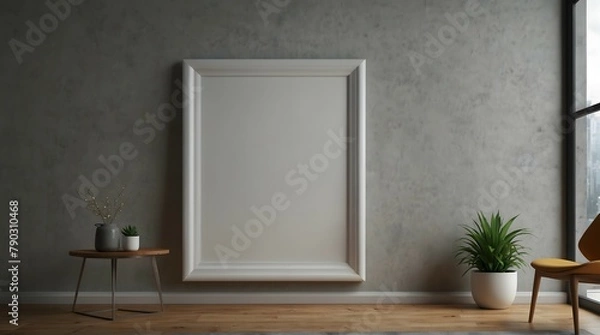 Fototapeta Frame mockup, ISO A paper size. Living room wall poster mockup.Empty Mock up Picture Frame,Interior mockup with house background. Modern interior design. 3D render