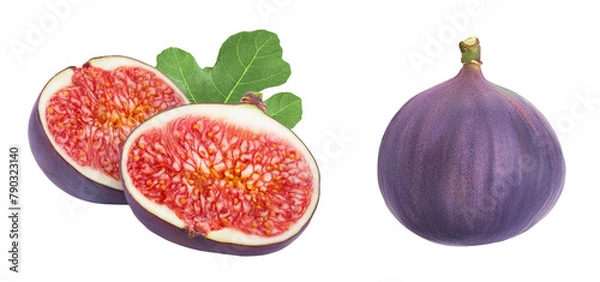 Obraz Fresh fig half fruit with leaf isolated on white background