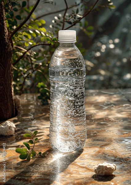 Fototapeta Transparent water bottle indoors image. AI generates it.