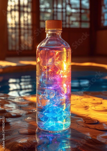 Fototapeta Transparent water bottle indoors image. AI generates it.