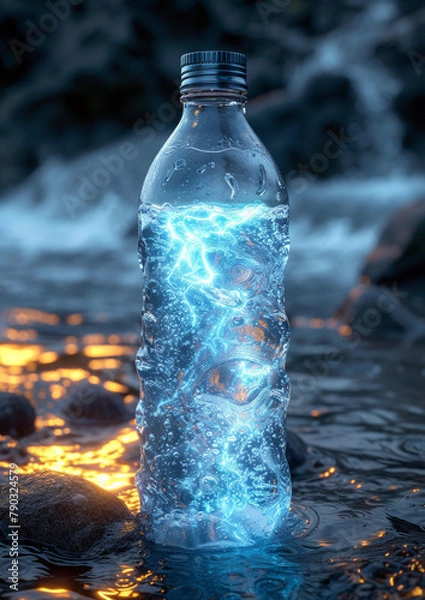 Fototapeta Transparent water bottle indoors image. AI generates it.