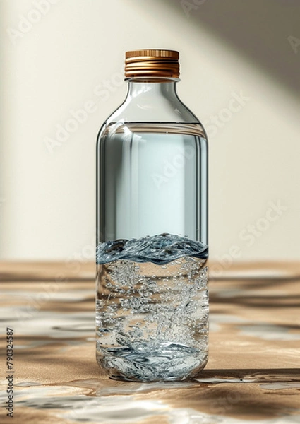 Fototapeta Transparent water bottle indoors image. AI generates it.