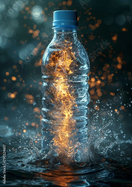 Fototapeta Transparent water bottle indoors image. AI generates it.