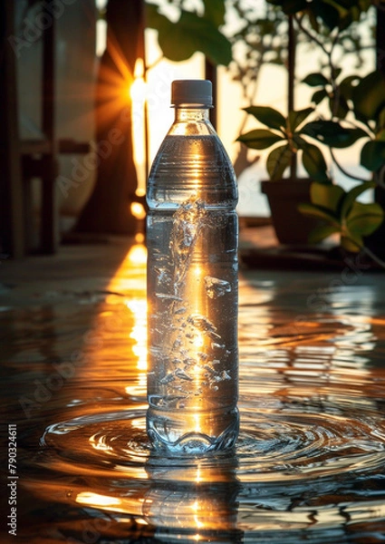 Fototapeta Transparent water bottle indoors image. AI generates it.