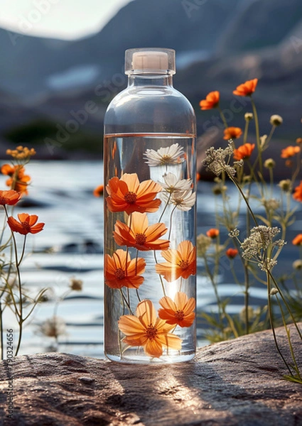 Fototapeta Transparent water bottle indoors image. AI generates it.